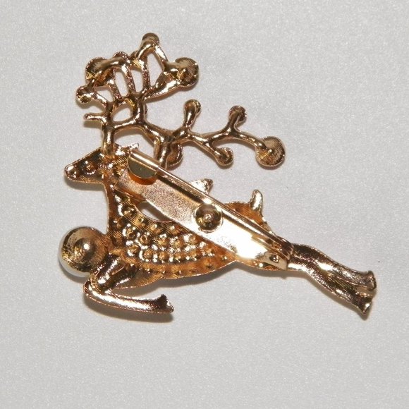 Christmas Reindeer Rhinestone Brooch 2" Gold - Picture 3 of 5
